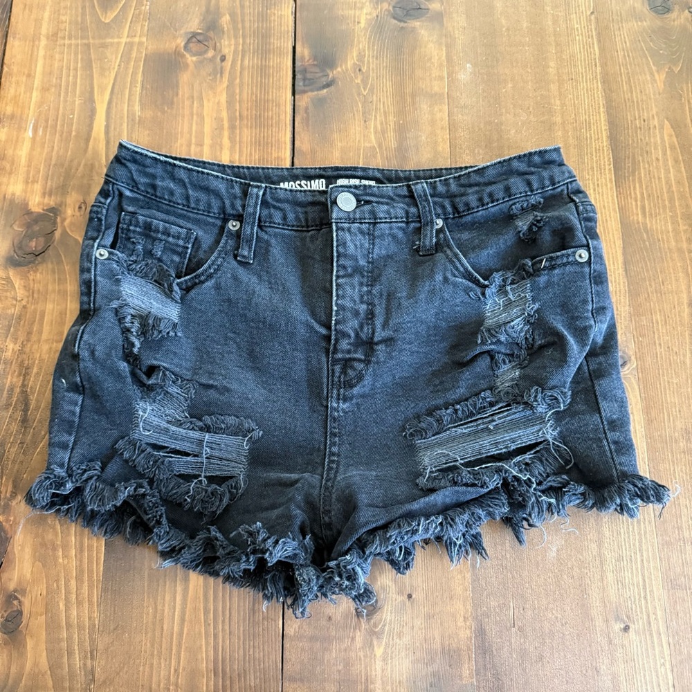 Mossimo Supply Co. Black Denim Distressed Frayed High Rise Shorts